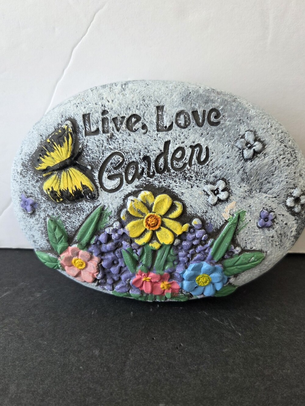Fairy Garden Stone Decor Butterfly Floral Cement 4.75" Home Decor